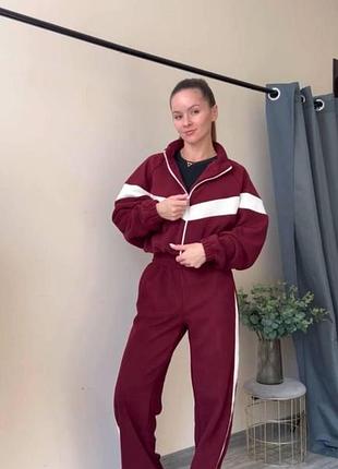 Женский спортивный костюм на зиму из флиса полар: кофта и брюки, размер: 42\44, 44\46 бордовый