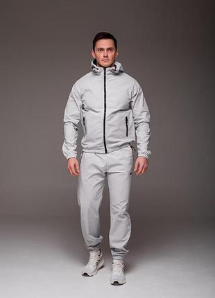 Мужской весенний костюм из плащевки: кофта на молнии и брюки, размеры: m,l,xl,2xl,3xl серый, 2xl