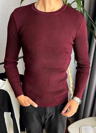 Мужская классическая кофта в рубчик, m, l, xl, xxl бордовый