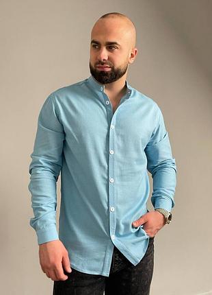 Рубашка мужская из льна 31322 xl голубая