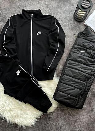 Мужской спортивный костюм nike черный 3в1 осень весна , демисезон комплект найк черный жилетка олимпийк trekmr