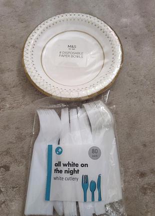 Новый набор одноразовой посуды m&amp;s (мышки 8 шт) + приборы (80 шт)