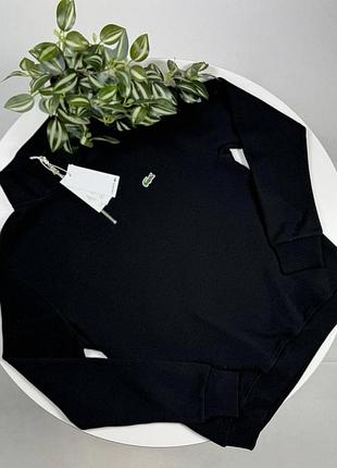 Зип 1/3 lacoste — черная мужская кофта на молнии, стильный свитшот lacoste
