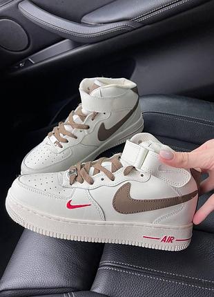 Мужские зимние кроссовки nike air force 1, белые кожа для зимы, высокие теплые, найк аир форс 1 зимние кросс 39