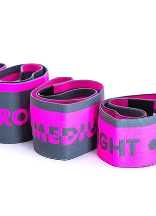 Набір тканевих гумок для фітнесу та спорту madmax mfa-305 hiploop set 3 pcs. grey/pink