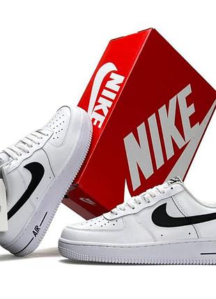 Кроссовки женские белые nike air force 1 white black классические кожаные кеды найк эйр форс молодежная обувь на осень весна 40