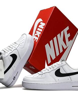 Кроссовки мужские белые nike air force 1 white black классические кожаные кеды найк эйр форс молодежная обувь на осень весна 44