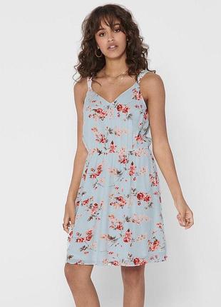 Сукня onlkarmen s/l short dress aop wvn noos 15157655 cashmere blue-rose flowers only 34 блакитний 15157655cashmereblue-rose