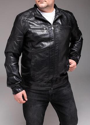 Мужская черная кожаная куртка батал, размеры: xl,xxl,xxl,4xl,5xl,6xl,7xl 7xl