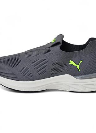 Puma gray black мокасины серые с салатовым