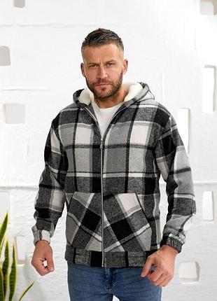 Мужская утепленная рубашка в клетку на молнии, размеры: m (48-50) l (52-54)
