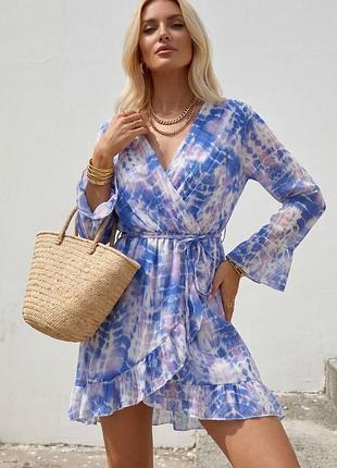 F.fashion made in italy платье на запах с воланами и принтом тай-дай