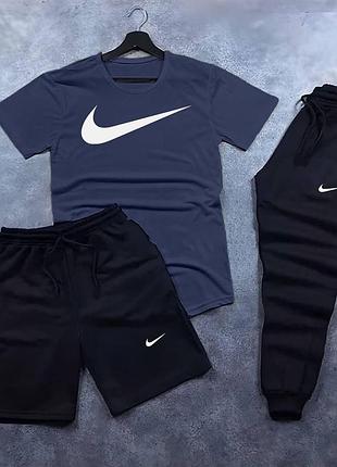 Спортивный костюм nike мужской 3в1 фиолетовая футболка, черные шорты и брюки летний комплект nike на парня 3в1