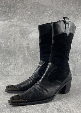 Козаки avant garde glamrock авантгардные кожаные черные сапоги с металическим носком