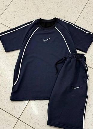 Мужской летний костюм из двунитки: футболка и шорты, размеры: m (48-50) l (52-54) темно синий, l