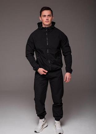 Мужской весенний костюм из плащевки: кофта на молнии и брюки, размеры: m,l,xl,2xl,3xl черный, l