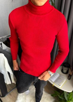 Мужской однотонный гольф в рубчик, m, l, xl, xxl красный