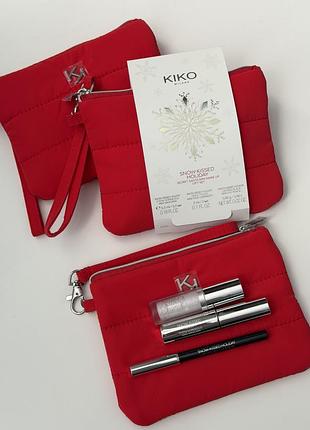 Kiko milano набір snow-kissed holiday secret santa mini make up gift set туш хайлайтер підводка для очей