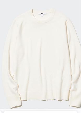 Новий.светр з преміум меріно uniqlo 100% merino premium crew sweater off white ivory оригінал зі свіжих колекцій