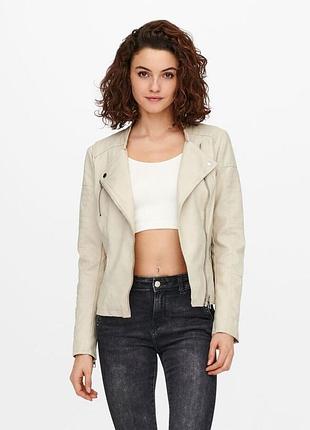 Куртка onlava faux leather biker otw noos 15102997-silver lining only 34 бежевий 15102997-silver lining