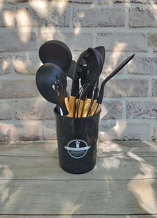 Набор кухонных принадлежностей kitchen set силикон дерево 12 предметов черный