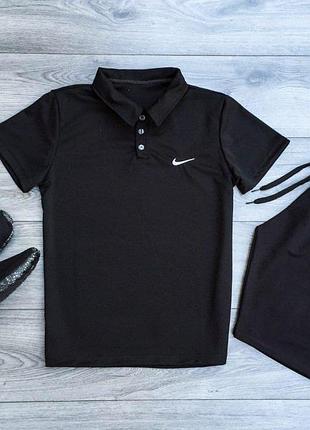 Мужской комплект nike поло черного цвета и черные шорты летний комплект nike поло футболка + шорты m