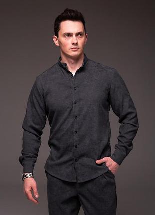 Мужская рубашка из вельвета на весну, размеры: s,m,l,xl графитовый, l