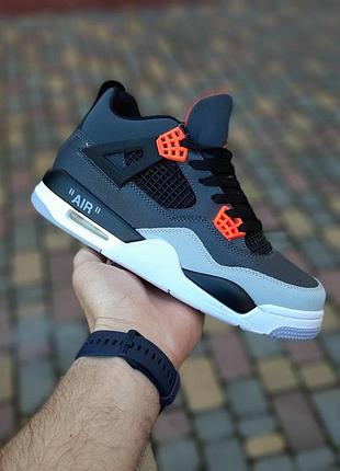 Чоловічі літні кросівки nike air jordan 4 високі сірі з помаранчевим найк аір джордан 4 чудової якості 42