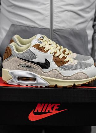 Чоловічі кросівки nike air max 90 x patta бежеві демісезонні якісні з шкіри і текстилю для прогулянок найк аір макс підошва піна