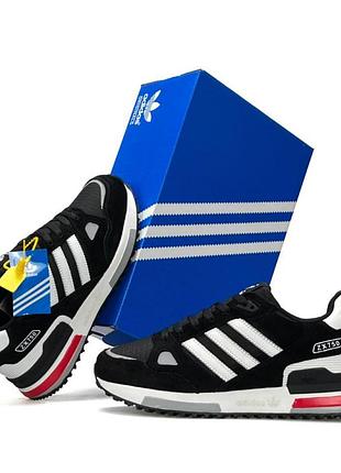 Мужские кроссовки adidas zx 750 black red white черно белые адис весна лето удобные повседневные кроссы из натуральной замши и кож 44