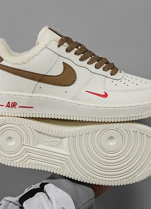 Чоловічі кросівки nike air force winter бежеві теплі шкіряні кроси з хутром на зиму найк айр форс