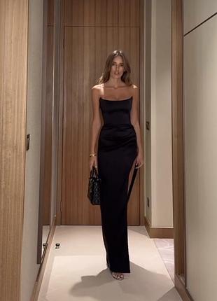 Сукня balykina anastasia maxi dress чорна, розмір s, сатинова