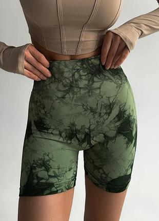 Велосипедки-шорты женские с пуш-ап tiedye 18683 s хаки