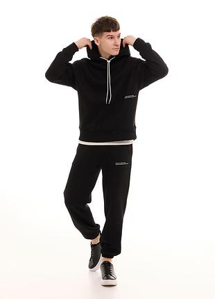 Чоловічий зимовий спортивний костюм: худі та спортивні штани, s m l xl xxl чорний, xl