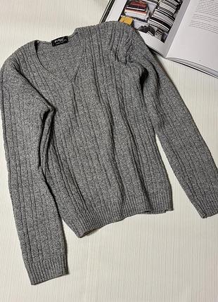 Джемпер pulse m/l сірий в’язаний косами м’який теплий светр кофта