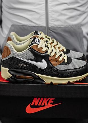 Мужские кроссовки nike air max 90 x patta черные демисезонные качественные из кожи и текстиля для прогулок найк аир макс подошва пена