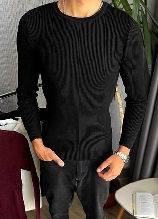 Мужская классическая кофта в рубчик, m, l, xl, xxl черный