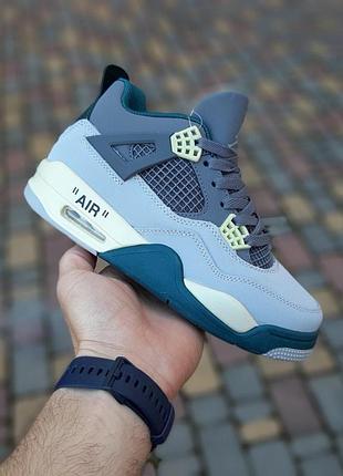 Чоловічі літні кросівки nike air jordan 4 високі сірі з зеленим найк аір джордан 4 чудової якості 42