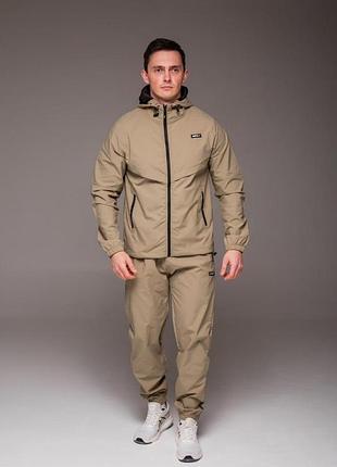 Мужской весенний костюм из плащевки: кофта на молнии и брюки, размеры: m,l,xl,2xl,3xl бежевый, l