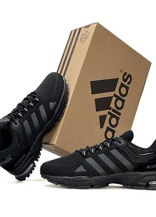 Чоловічі спортивні кросівки adidas marathon чорні брендові топ якості бігові стильні повсякденні на літо з сітки адідас марафон 45