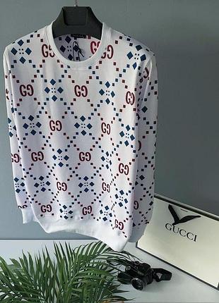Мужской белый свитшот с узором гучи мужская модная кофта gucci отличного качества