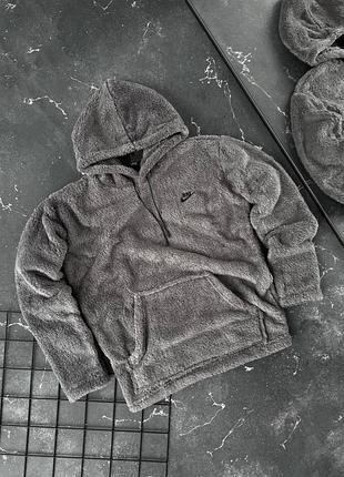 Чоловічий плюшевий сірий худі nike модна оверсайз толстовка найк для хлопця