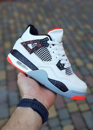 Чоловічі літні кросівки nike air jordan 4 високі білі з чорним з червоним найк аір джордан 4 чудової якості 42