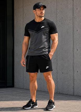 Nike tech спортивные шорты + футболка летний мужской спортивный набор турецкая двунитка, найк теч мужской комплект xxl