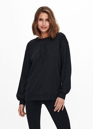 Толстовка onlluni life l/s o-neck swt 15243449-black-print:bolt only m черный 15243449-black-print:bolt