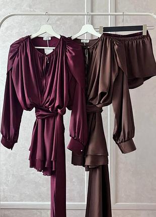 Платье из шелка armani с шортиками шоколад