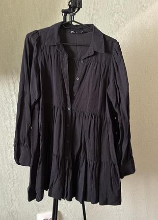 Чорна ярусна сукня-сорочка zara