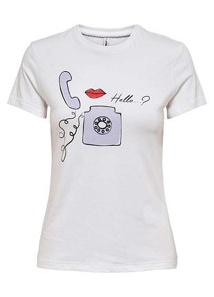 Футболка onljenni life fit s/s top box jrs 15249479-white-print:phone only m белый 15249479-white-print:phon s