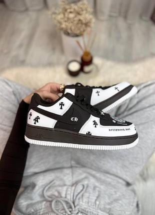 Кроссовки nike force low x chrome hearts найк форс лоу из кожи белые с коричневым для мужчин и женщин
