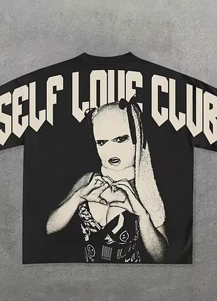Стильна молодіжна чорна футболка self love club  у стилі y2k | streetwear